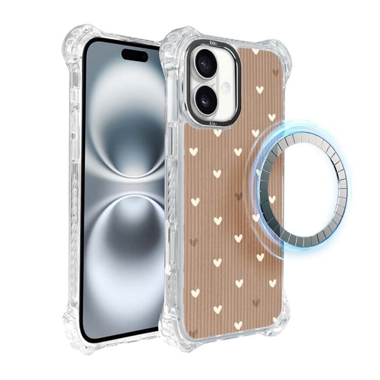 Etui do iPhone 16, Ibizu DropGuard Ultra z MagSafe, BOHO, Pudrowe serca (1)