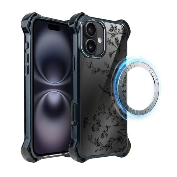 Etui do iPhone 16, Ibizu DropGuard Ultra z MagSafe, Midnight, Dotyk kwiatów DRUGI WZOR (3)