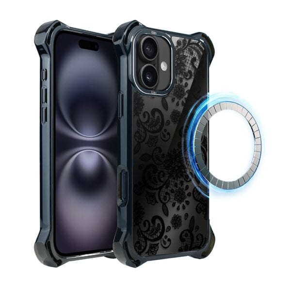Etui do iPhone 16, Ibizu DropGuard Ultra z MagSafe, Midnight, Koronkowa czerń (3)
