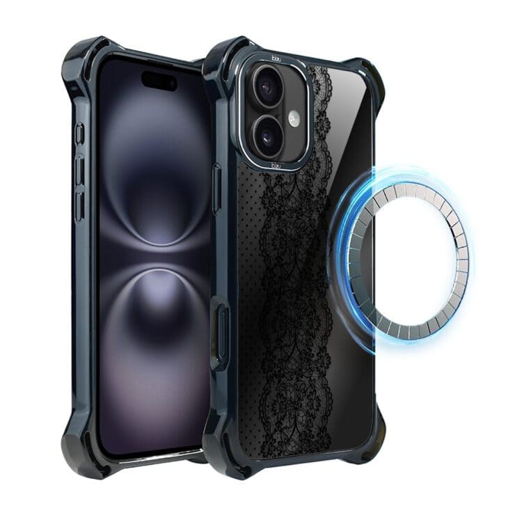Etui do iPhone 16, Ibizu DropGuard Ultra z MagSafe, Midnight, Ornamentowa koronka (3)