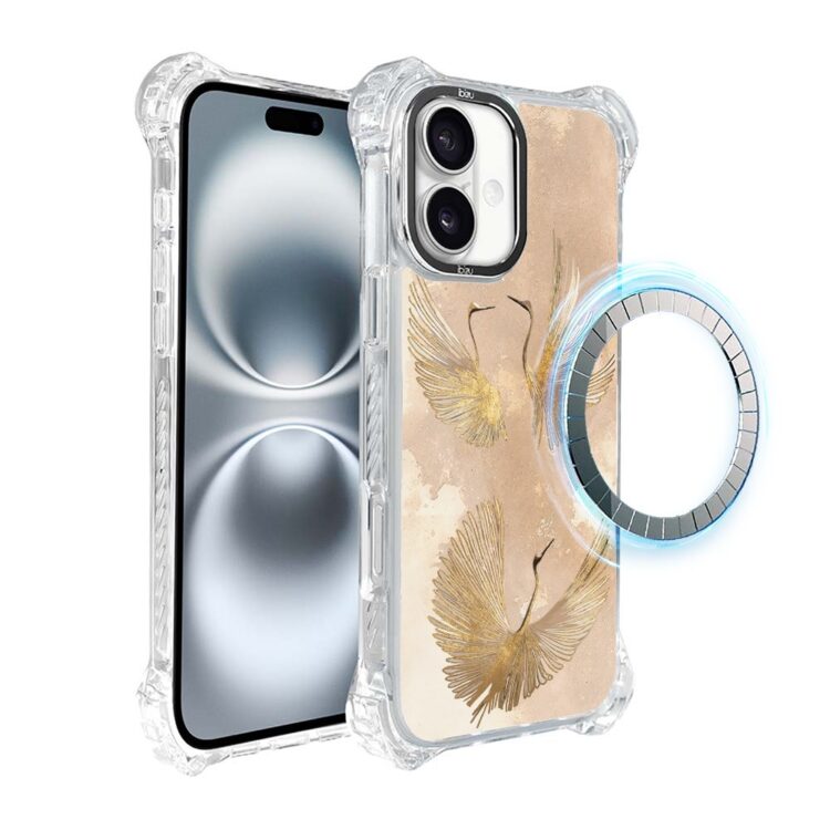 Etui do iPhone 16, Ibizu DropGuard Ultra z MagSafe, Złote żurawie (1)