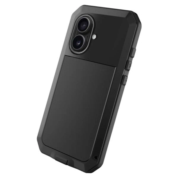 Etui do iPhone 16 Panzer Max, metalowa, skręcana, pancerna obudowa przód+tył, czarne (2)