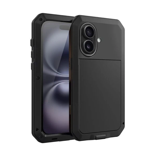 Etui do iPhone 16 Panzer Max, metalowa, skręcana, pancerna obudowa przód+tył, czarne (6)