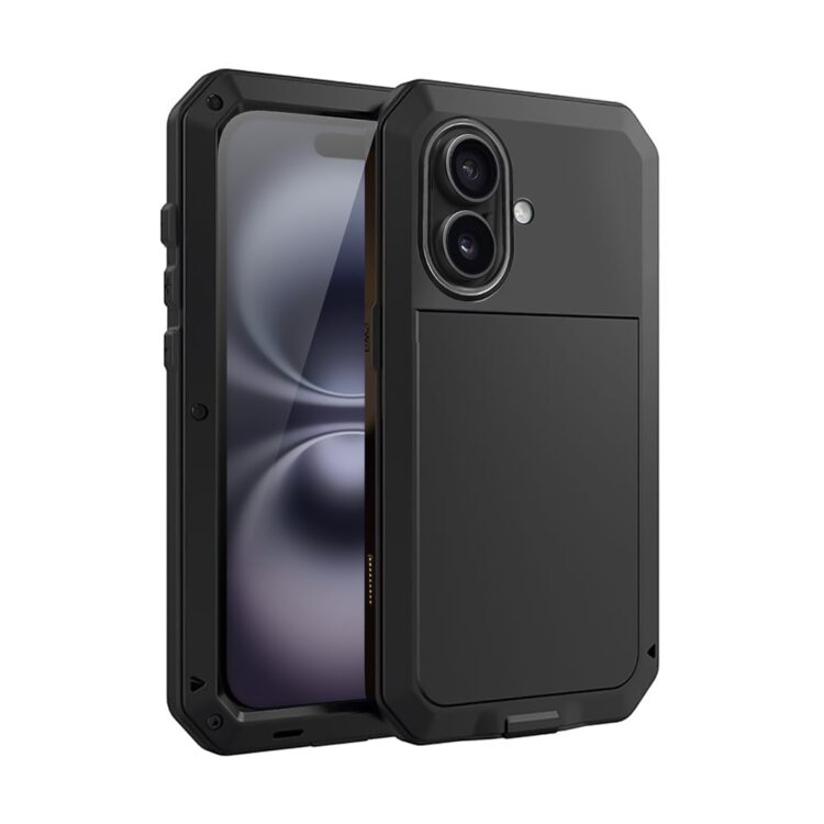 Etui do iPhone 16 Panzer Max, metalowa, skręcana, pancerna obudowa przód+tył, czarne (6)