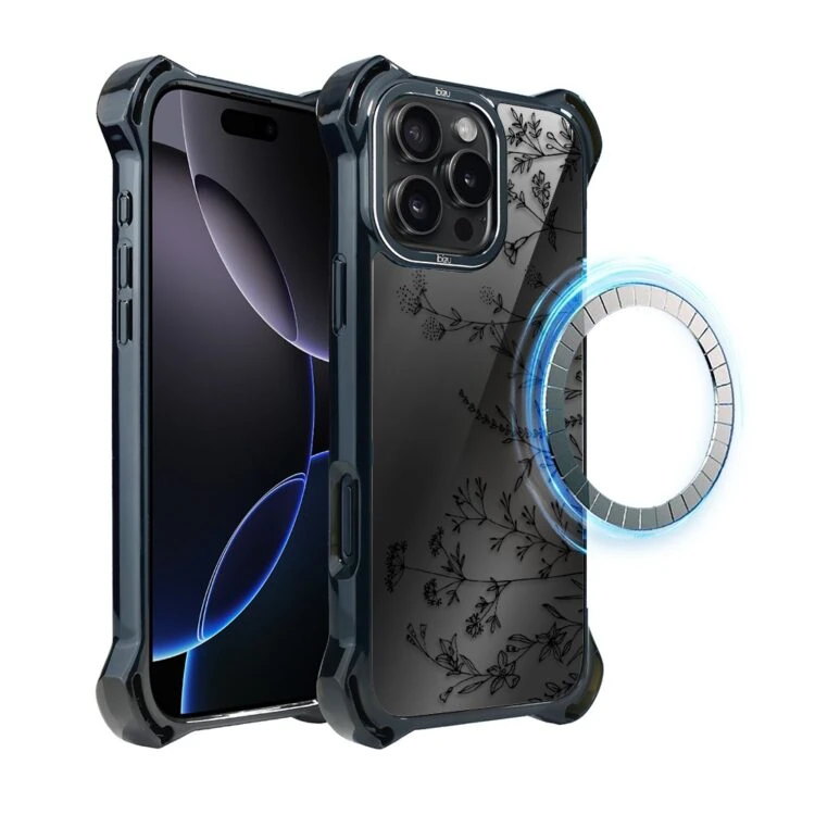Etui do iPhone 16 Pro, Ibizu DropGuard Ultra z MagSafe, Midnight, Dotyk kwiatów DRUGI WZOR (4)