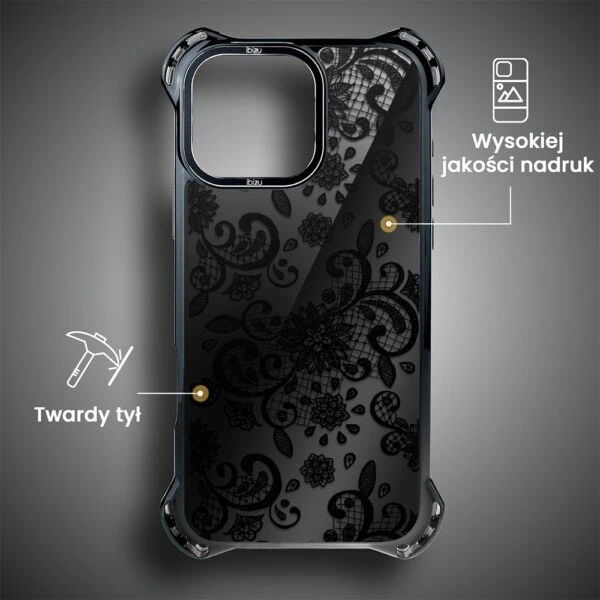 Etui do iPhone 16 Pro, Ibizu DropGuard Ultra z MagSafe, Midnight, Koronkowa czerń (2)