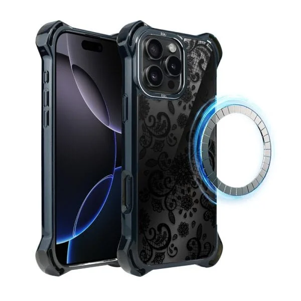 Etui do iPhone 16 Pro, Ibizu DropGuard Ultra z MagSafe, Midnight, Koronkowa czerń (4)