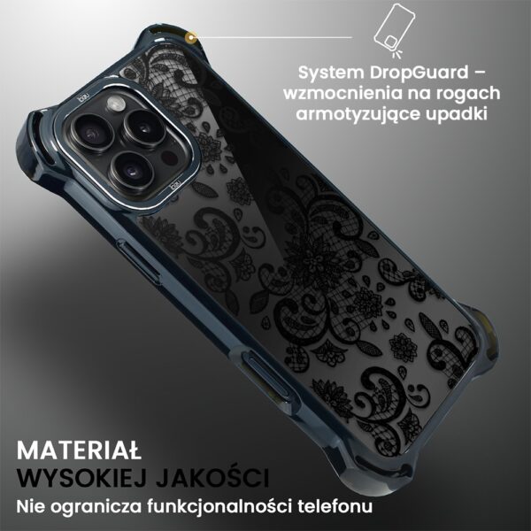 Etui do iPhone 16 Pro, Ibizu DropGuard Ultra z MagSafe, Midnight, Koronkowa czerń (8)