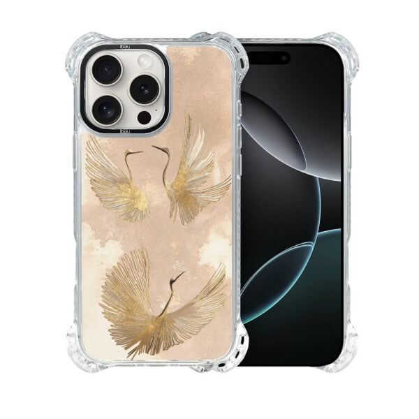 Etui do iPhone 16 Pro Max, Ibizu DropGuard Ultra z MagSafe, Złote żurawie (1)