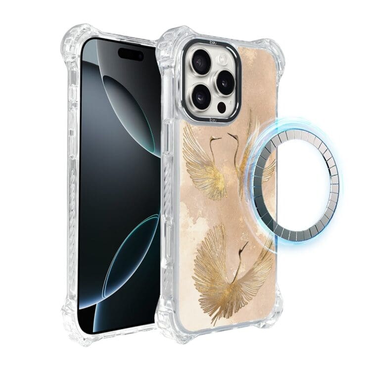 Etui do iPhone 16 Pro Max, Ibizu DropGuard Ultra z MagSafe, Złote żurawie (8)