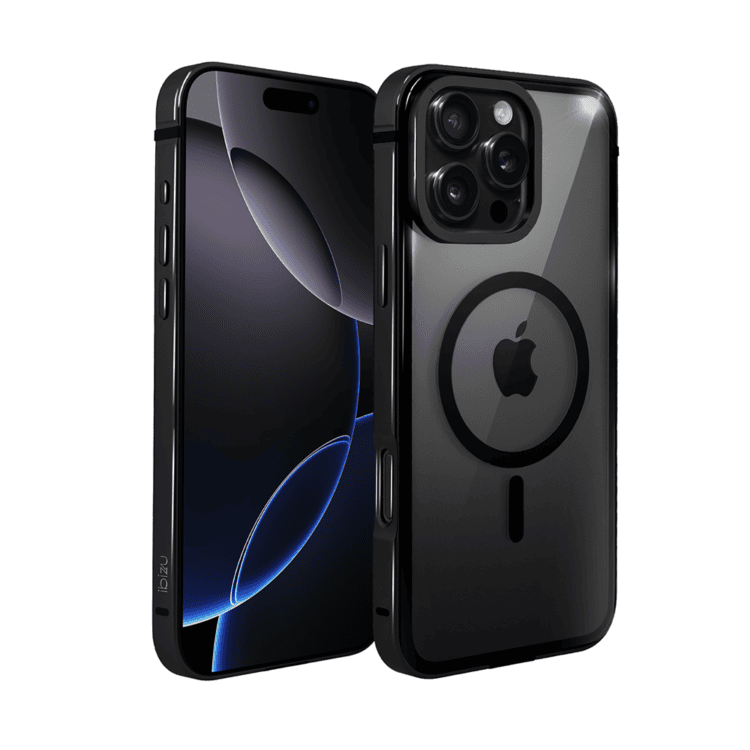 Etui do iPhone 16 Pro Max Ibizu Elite Skin z MagSafe, krystalicznie czyste z metalową ramką, czarne (2)