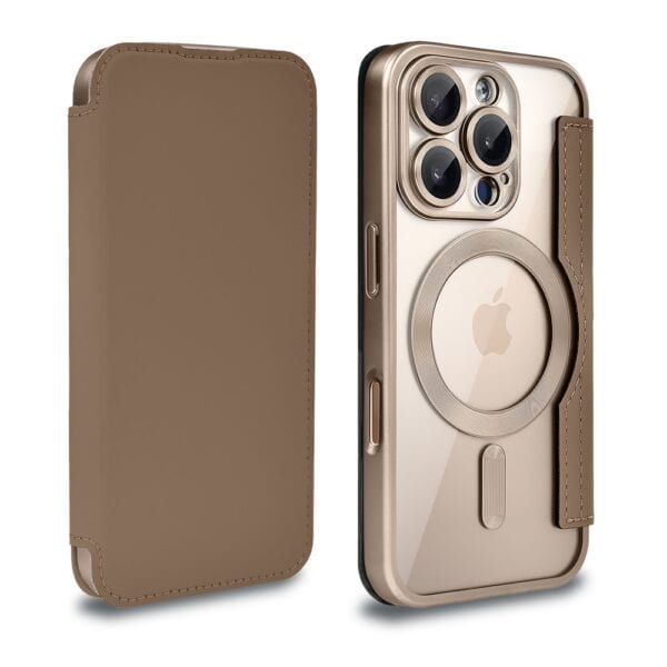 Etui do iPhone 16 Pro Max typu książka Book Magsafe Lens Protect, z klapką, pustynny brąz
