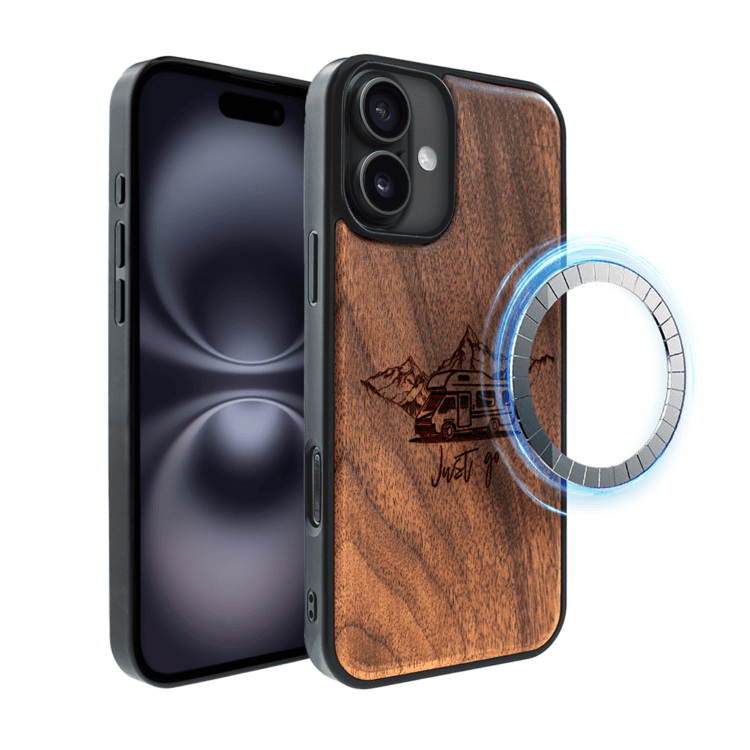 Etui do iPhone 16, WoodCraft, drewniane z MagSafe, Camperem w świat (4)