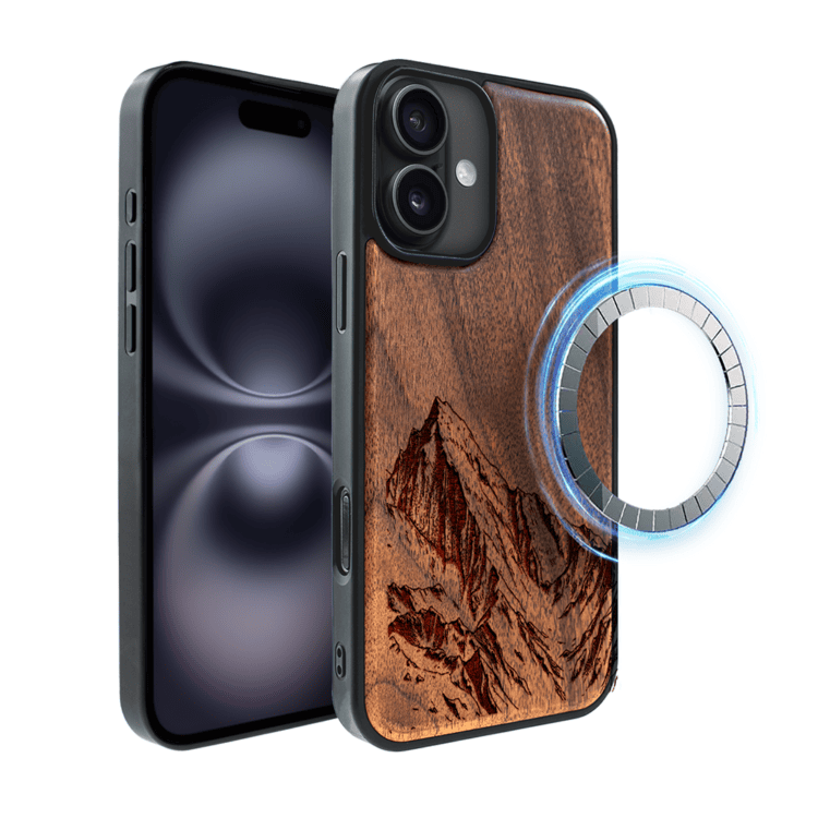 Etui do iPhone 16, WoodCraft, drewniane z MagSafe, Górski szczyt (5)