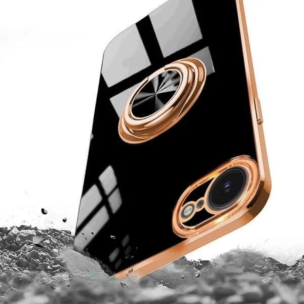 Etui do iPhone 16e eleganckie, ze złotym, metalowym uchwytem i zdobieniami, czarny (6)
