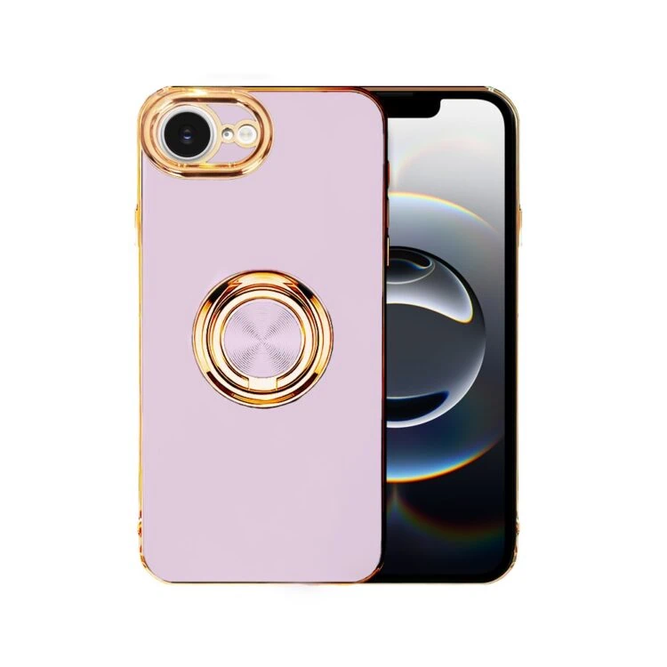 Etui do iPhone 16e eleganckie, ze złotym, metalowym uchwytem i zdobieniami, fioletowy (1)