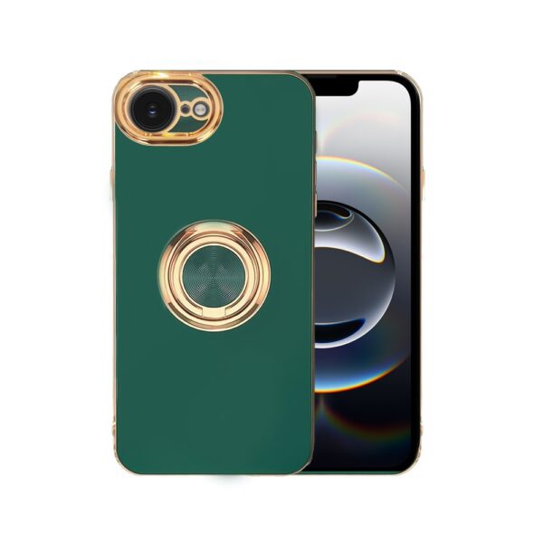 Etui do iPhone 16e eleganckie, ze złotym, metalowym uchwytem i zdobieniami, zielone (2)