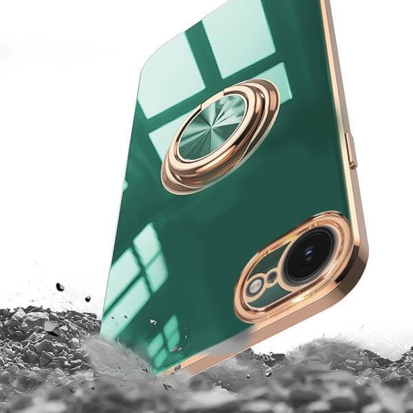Etui do iPhone 16e eleganckie, ze złotym, metalowym uchwytem i zdobieniami, zielone (6)