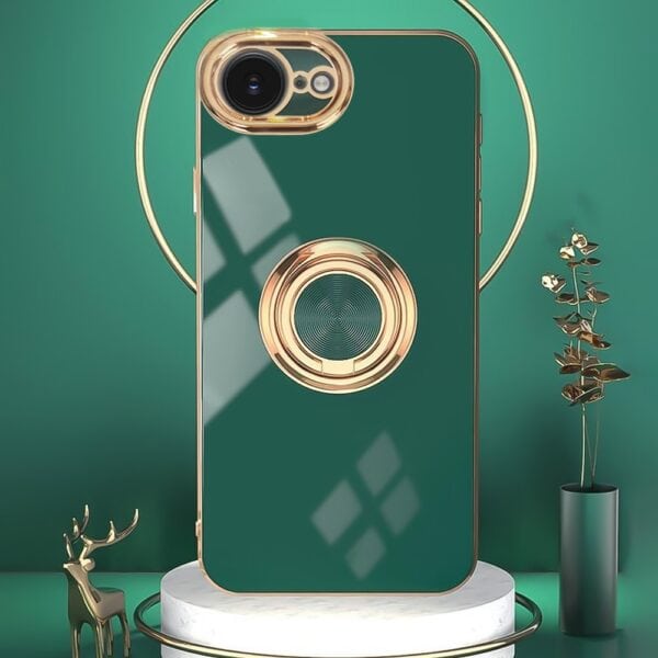 Etui do iPhone 16e eleganckie, ze złotym, metalowym uchwytem i zdobieniami, zielone (7)