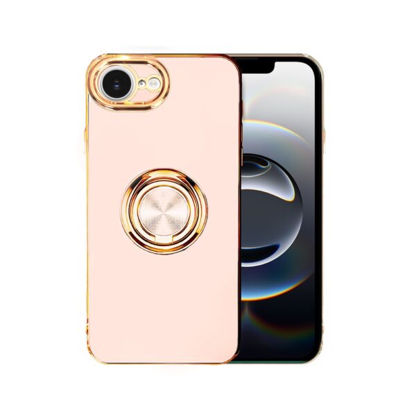 Etui do iPhone 16e eleganckie, ze złotym, metalowym uchwytem i zdobieniami, złoty róż (1)