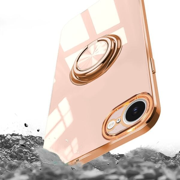 Etui do iPhone 16e eleganckie, ze złotym, metalowym uchwytem i zdobieniami, złoty róż (5)