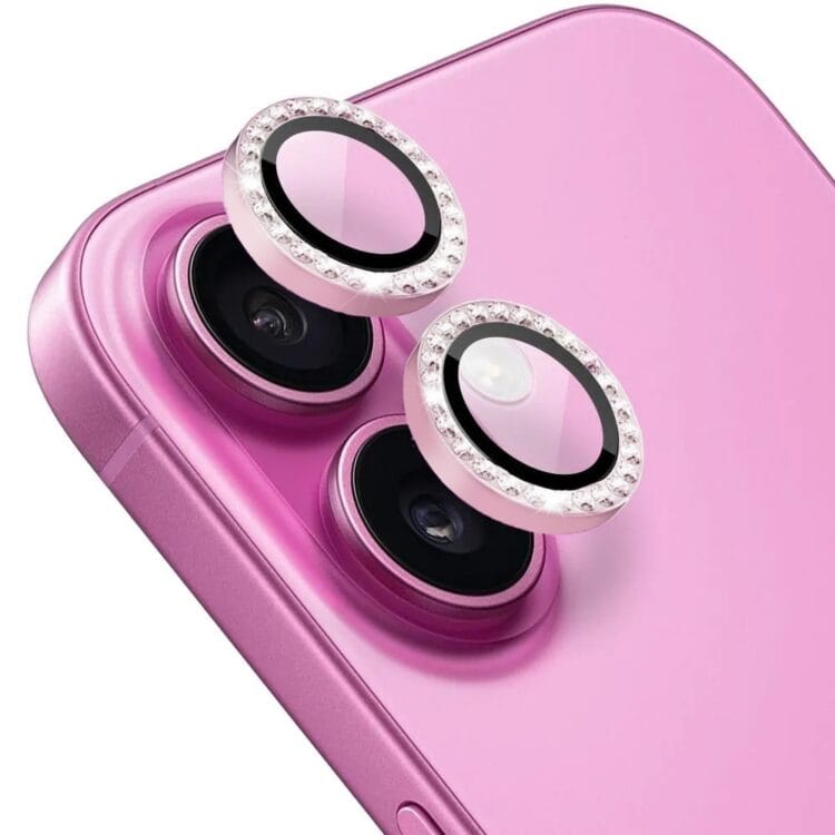 Luksusowa diamentowa osłona obiektywów, matowa, szkło na aparat iPhone 16, różowa (3)