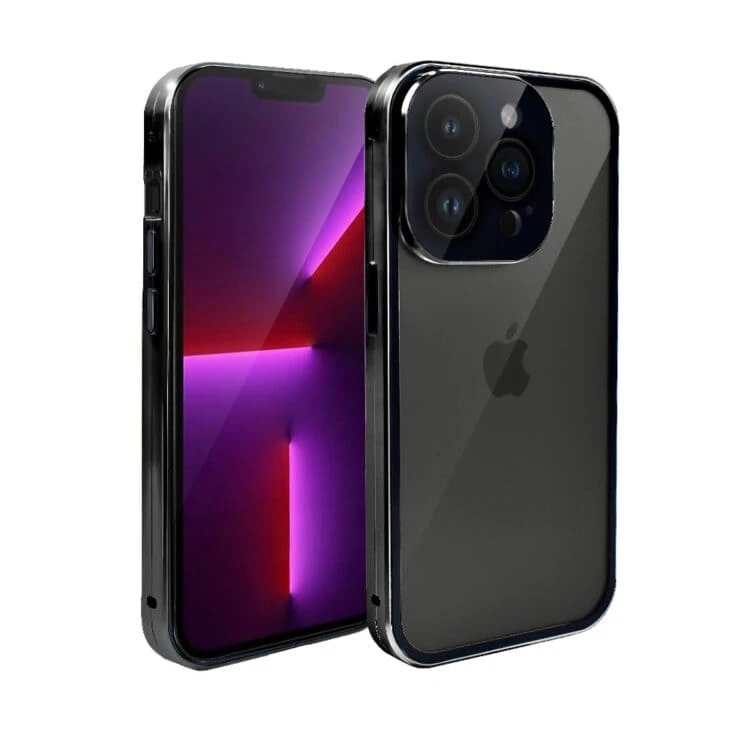 Obudowa do iPhone 13 Pro Max podwójna szyba i polerowane aluminium 360° magnetyczna, z osłoną aparatu, czarna (2)