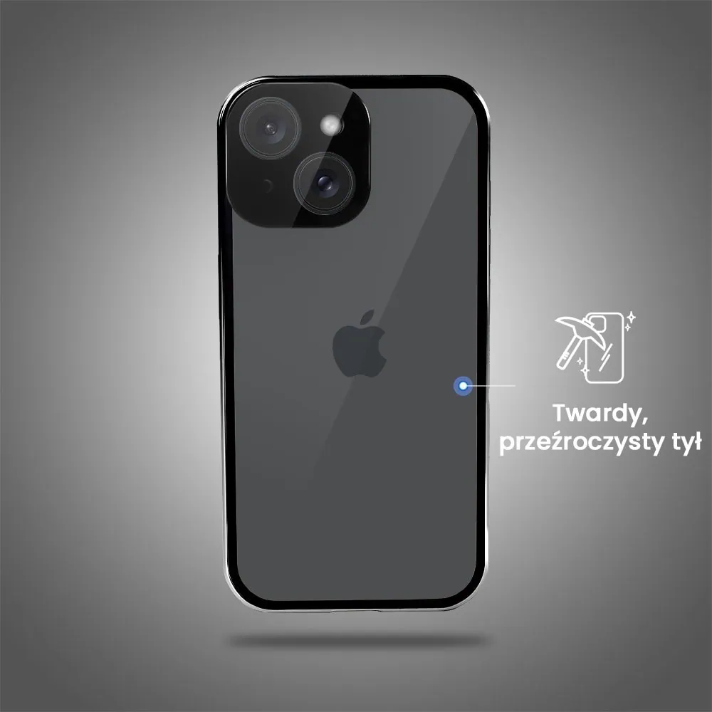 Obudowa do iPhone 13 podwójna szyba i polerowane aluminium 360° magnetyczna, z osłoną aparatu, czarna (5)