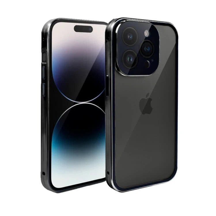 Obudowa do iPhone 14 Pro Max podwójna szyba i polerowane aluminium 360° magnetyczna, z osłoną aparatu, czarna (2)