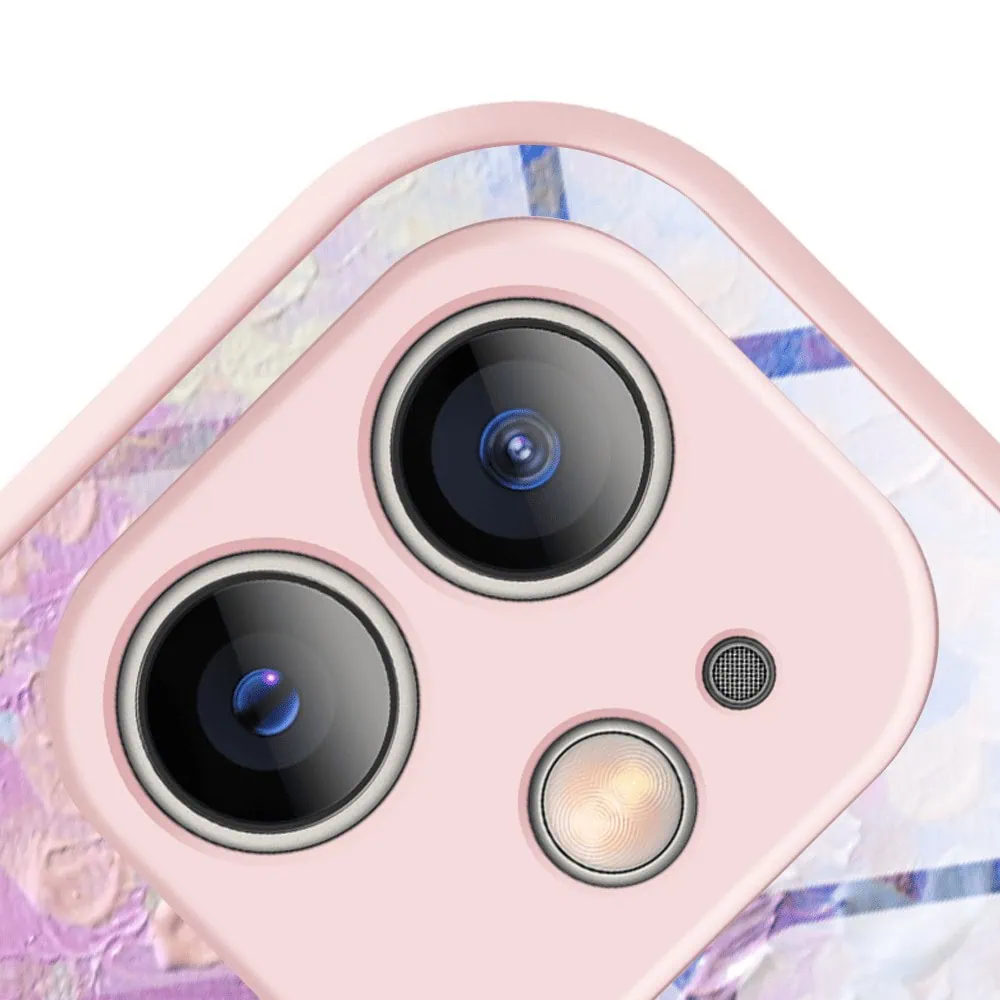 Etui do iPhone 12, Ibizu, szklany tył, osłona kamery, malowana łąka, łososiowe (4)