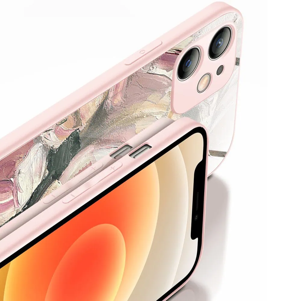 Etui do iPhone 12, Ibizu, szklany tył, osłona kamery, namalowane róże, łososiowe (5)