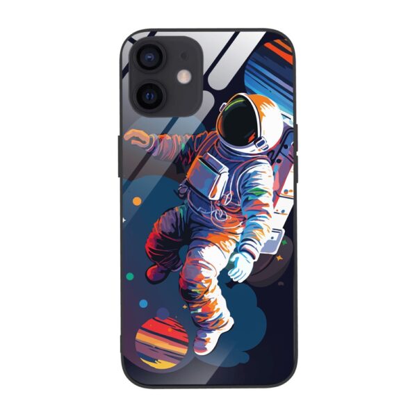 Etui do iPhone 12, szklany tył, Kosmiczny podróżnik, czarne (1)