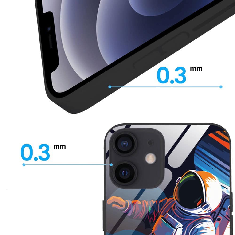 Etui do iPhone 12, szklany tył, Kosmiczny podróżnik, czarne (3)