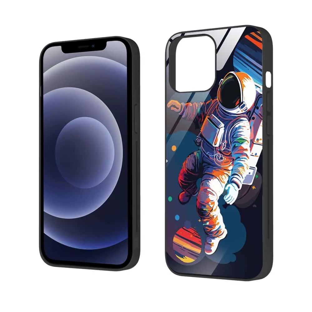 Etui do iPhone 12, szklany tył, Kosmiczny podróżnik, czarne (5)
