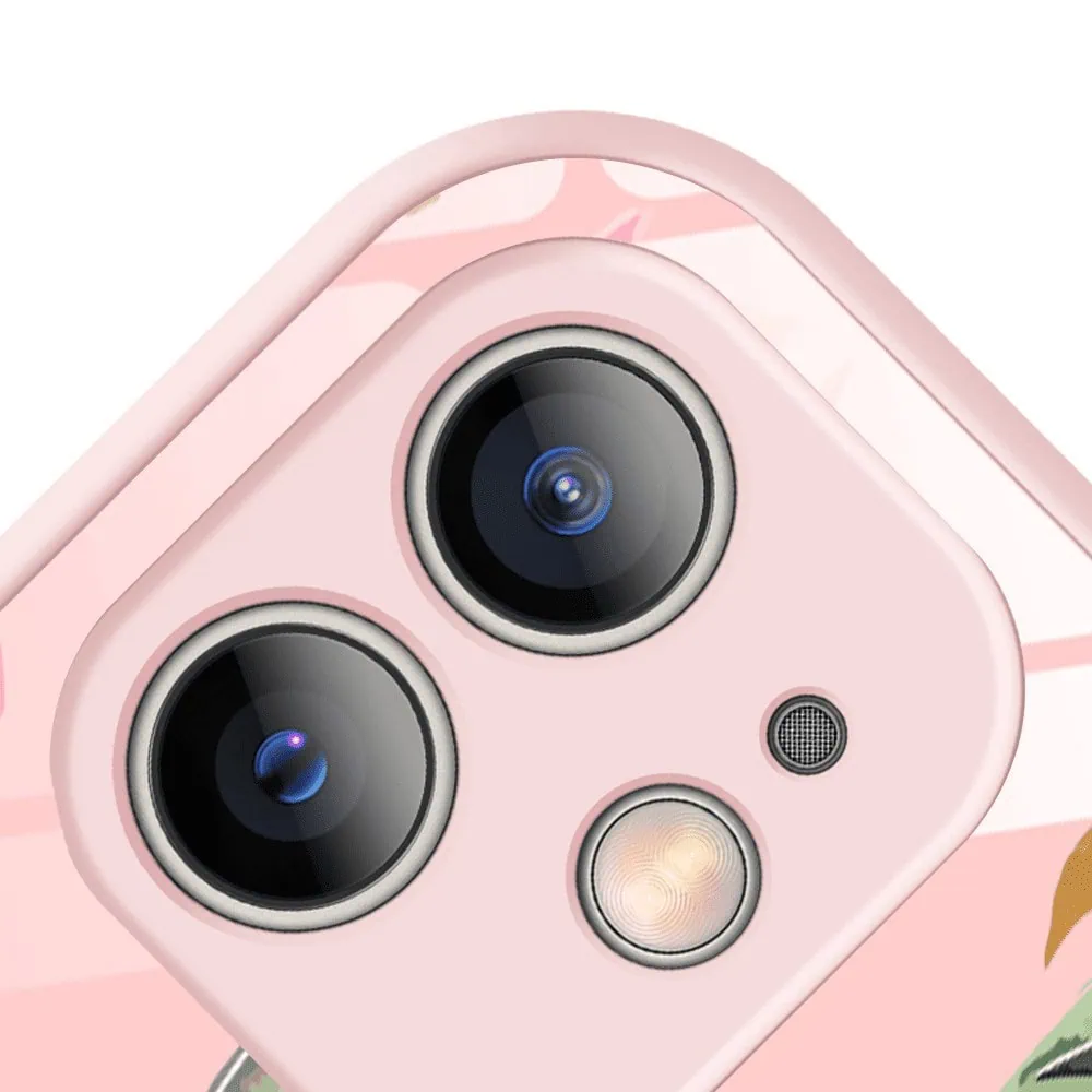 Etui do iPhone 12, szklany tył, osłona kamery, różowa wiosna, łososiowe (5)
