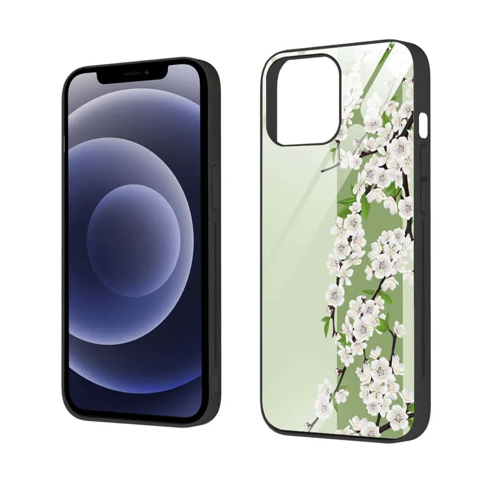 Etui do iPhone 12, szklany tył, romantyczny bez, czarne (1)