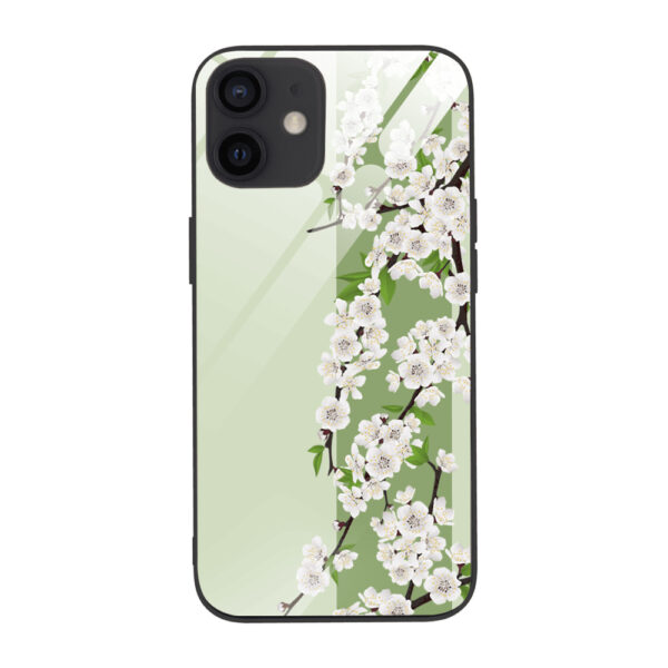 Etui do iPhone 12, szklany tył, romantyczny bez, czarne (2)
