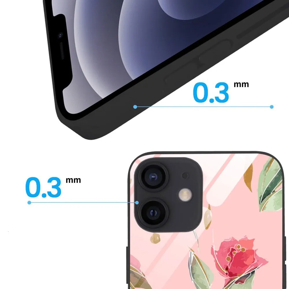 Etui do iPhone 12, szklany tył, różowa wiosna, czarne (3)