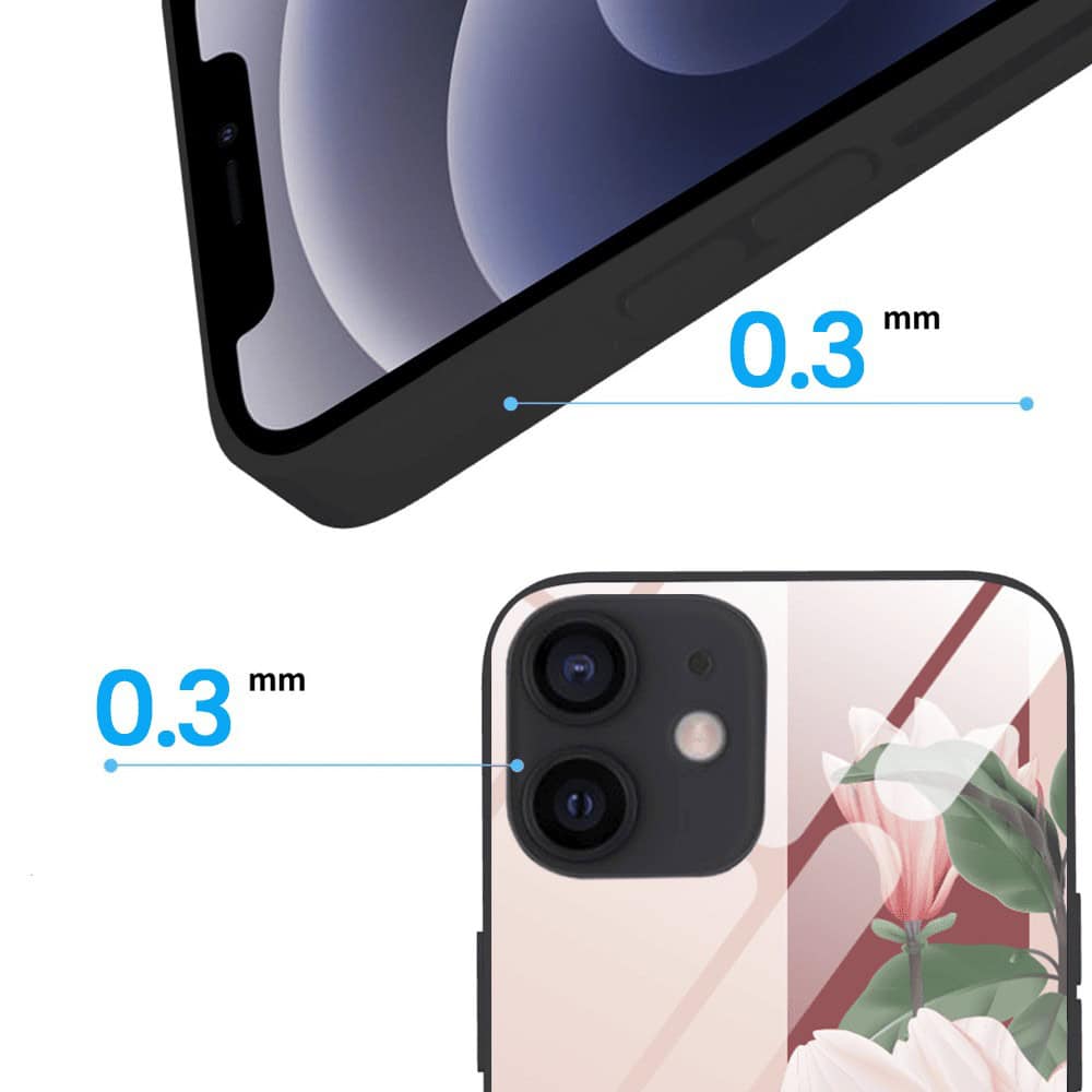 Etui do iPhone 12, szklany tył, subtelne róże, czarne (3)