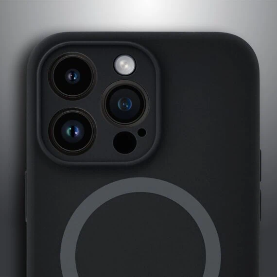 Etui do iPhone 13 Pro, silikonowe z MagSafe, mikrofibra soft touch z osłoną na aparat, czarne (1)
