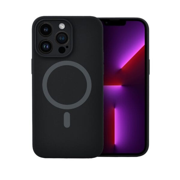 Etui do iPhone 13 Pro, silikonowe z MagSafe, mikrofibra soft touch z osłoną na aparat, czarne