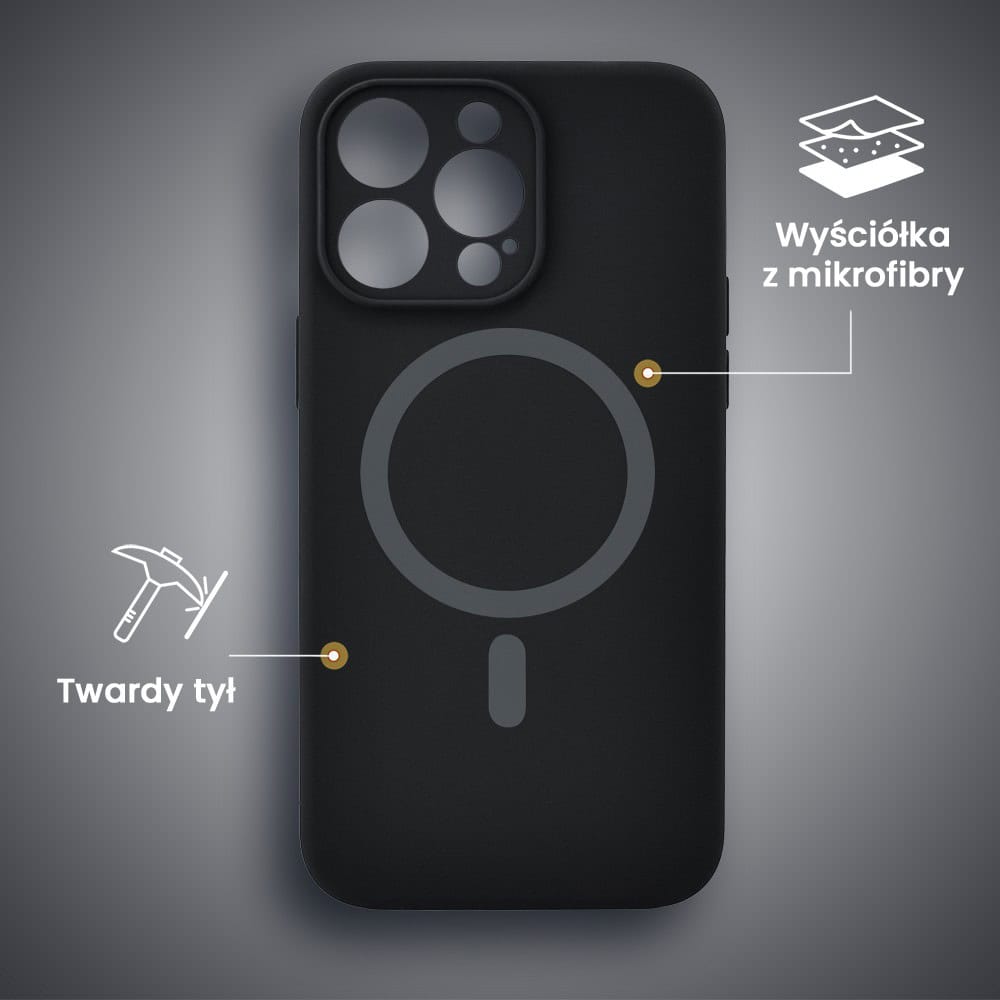 Etui do iPhone 13 Pro, silikonowe z MagSafe, mikrofibra soft touch z osłoną na aparat, czarne (4)