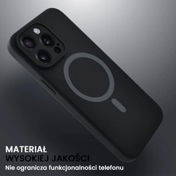 Etui do iPhone 13 Pro, silikonowe z MagSafe, mikrofibra soft touch z osłoną na aparat, czarne (6)