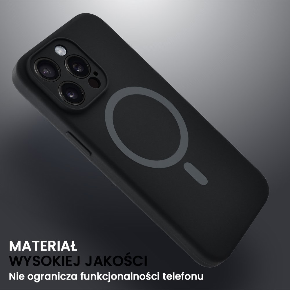 Etui do iPhone 13 Pro, silikonowe z MagSafe, mikrofibra soft touch z osłoną na aparat, czarne (6)