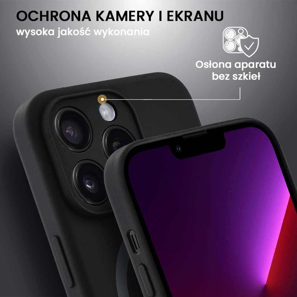 Etui do iPhone 13 Pro, silikonowe z MagSafe, mikrofibra soft touch z osłoną na aparat, czarne (7)