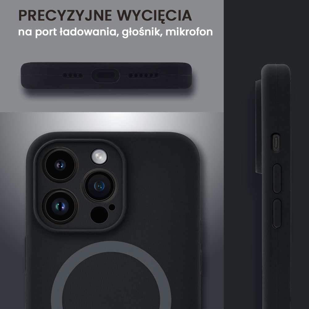 Etui do iPhone 13 Pro, silikonowe z MagSafe, mikrofibra soft touch z osłoną na aparat, czarne (8)