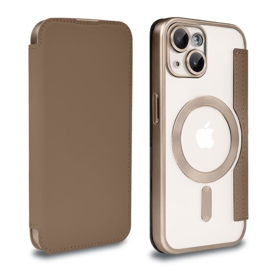 Etui do iPhone 13 typu książka Book Magsafe Lens Protect, z klapką, pustynny brąz (2)