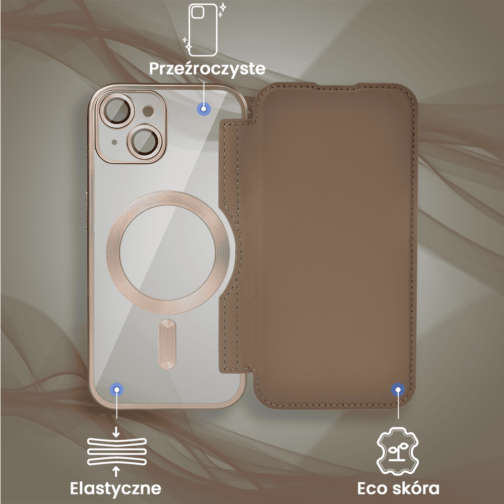 Etui do iPhone 13 typu książka Book Magsafe Lens Protect, z klapką, pustynny brąz (3)