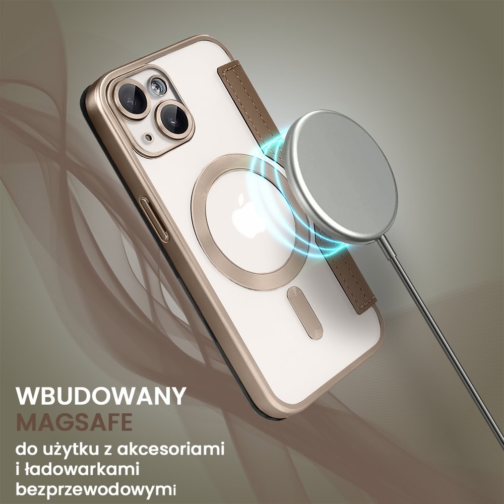 Etui do iPhone 13 typu książka Book Magsafe Lens Protect, z klapką, pustynny brąz (4)