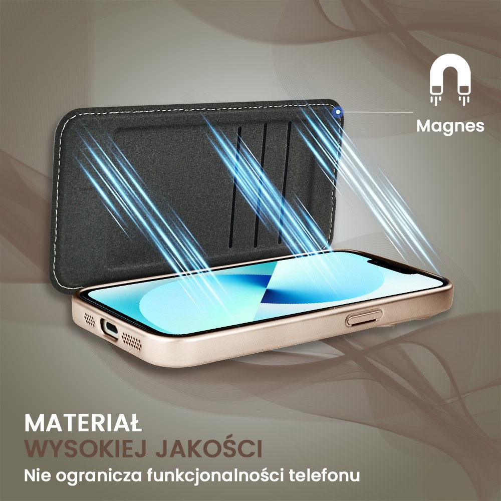 Etui do iPhone 13 typu książka Book Magsafe Lens Protect, z klapką, pustynny brąz (5)